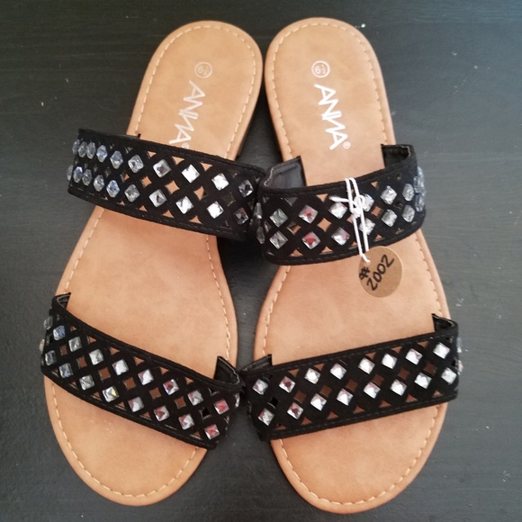 Black Rhinestone Sandals - Picture 2 of 4